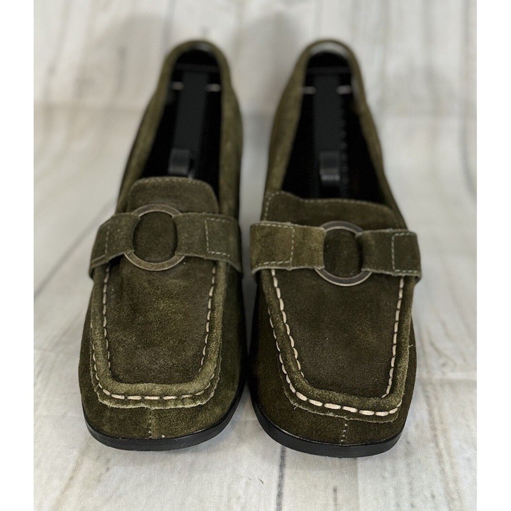 Women Suede Wedge Slip On Green Shoes Size 8 Retro Witchy Goth